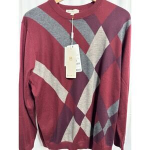 Erdos Mens Xl PURE CASHMERE Jumper Sweater CRANBERRY RED Vneck Pullover mens LG